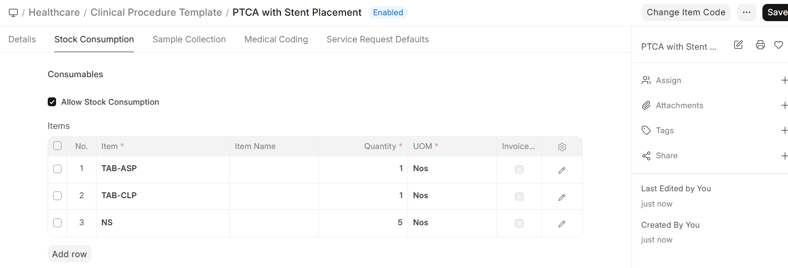 Clinical Procedure Template Consumables