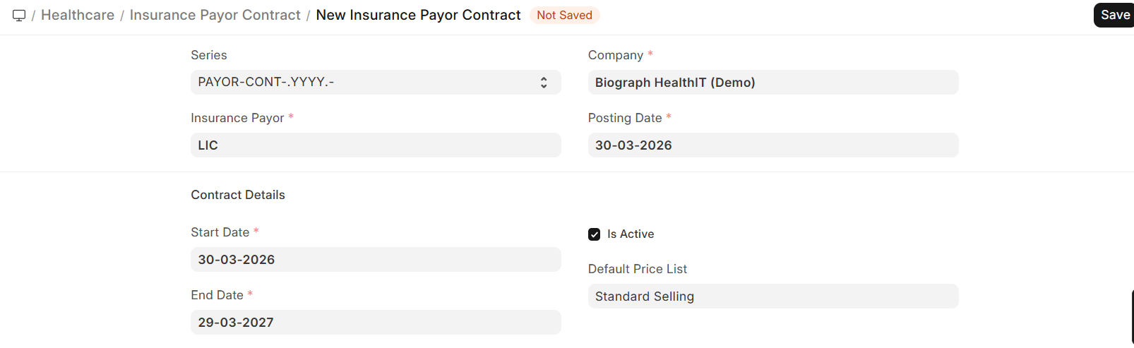 Insurance Payor Contract
