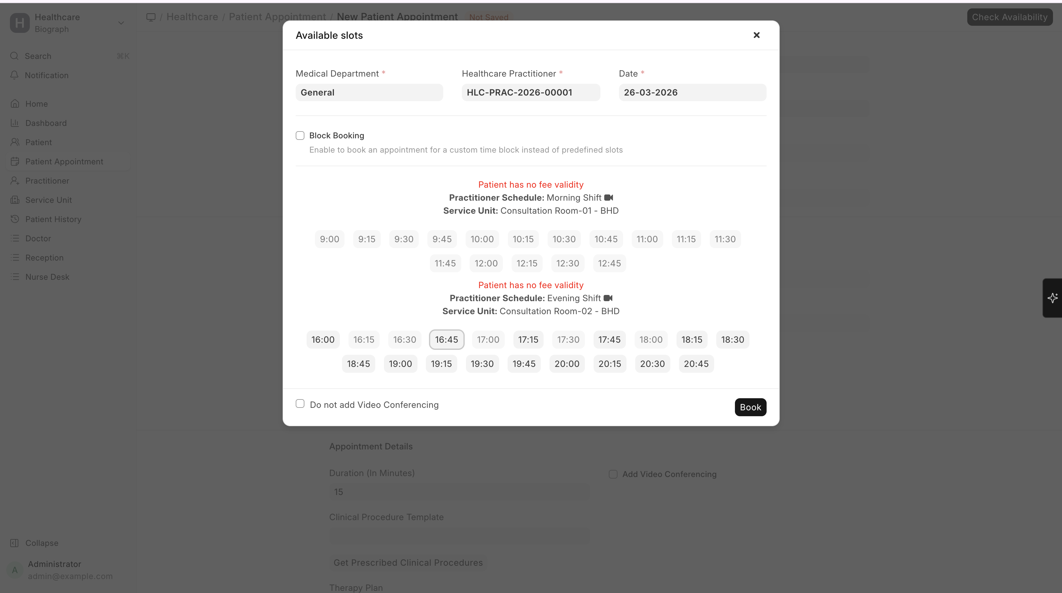 Available Slots Popup