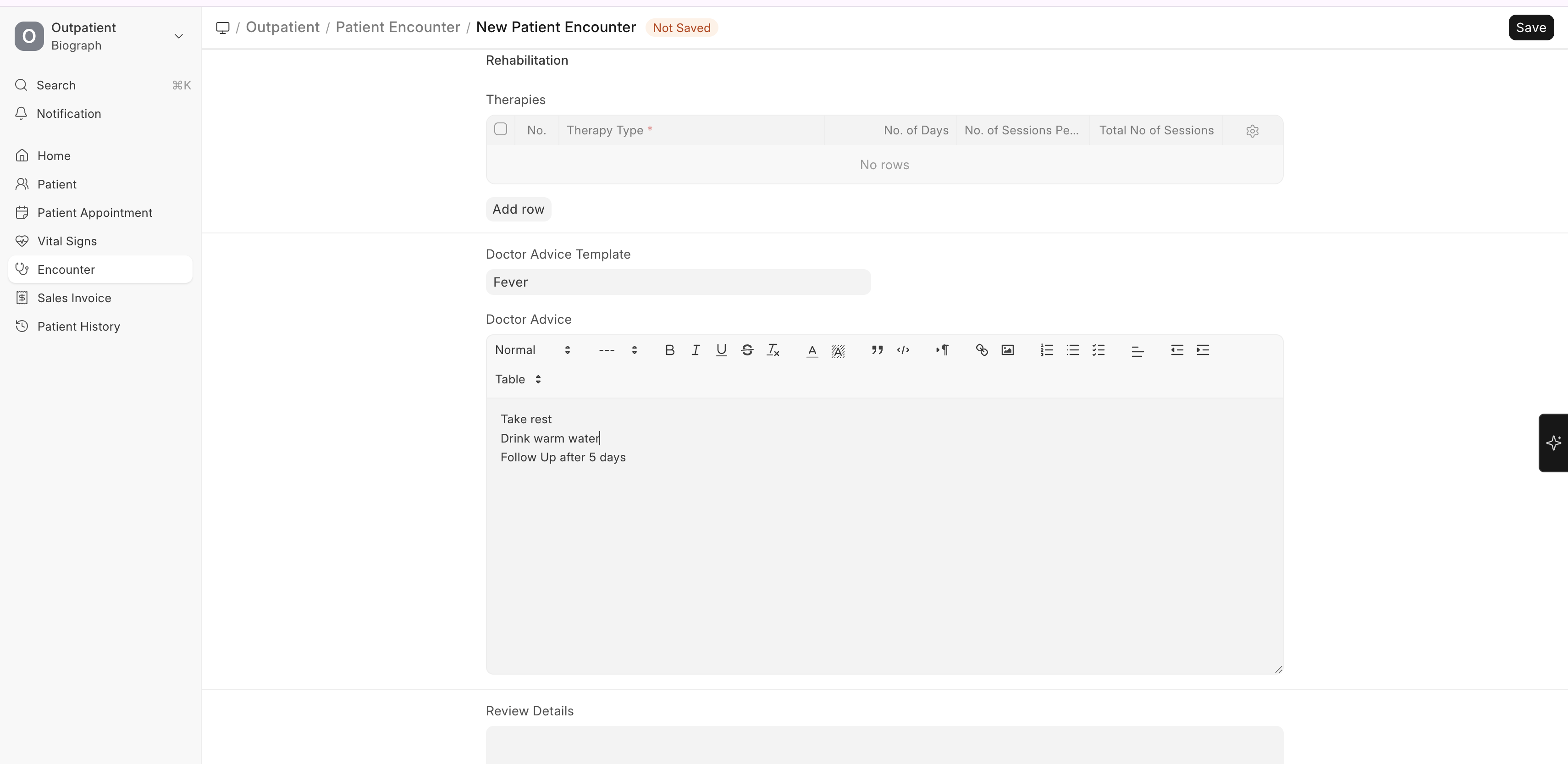 Clinical Notes Section
