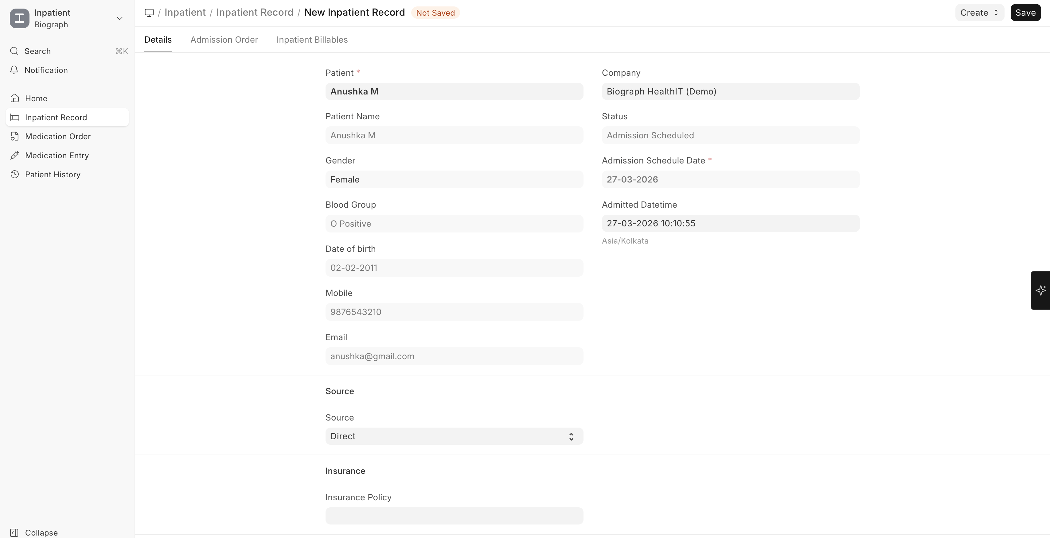 Inpatient Record Form