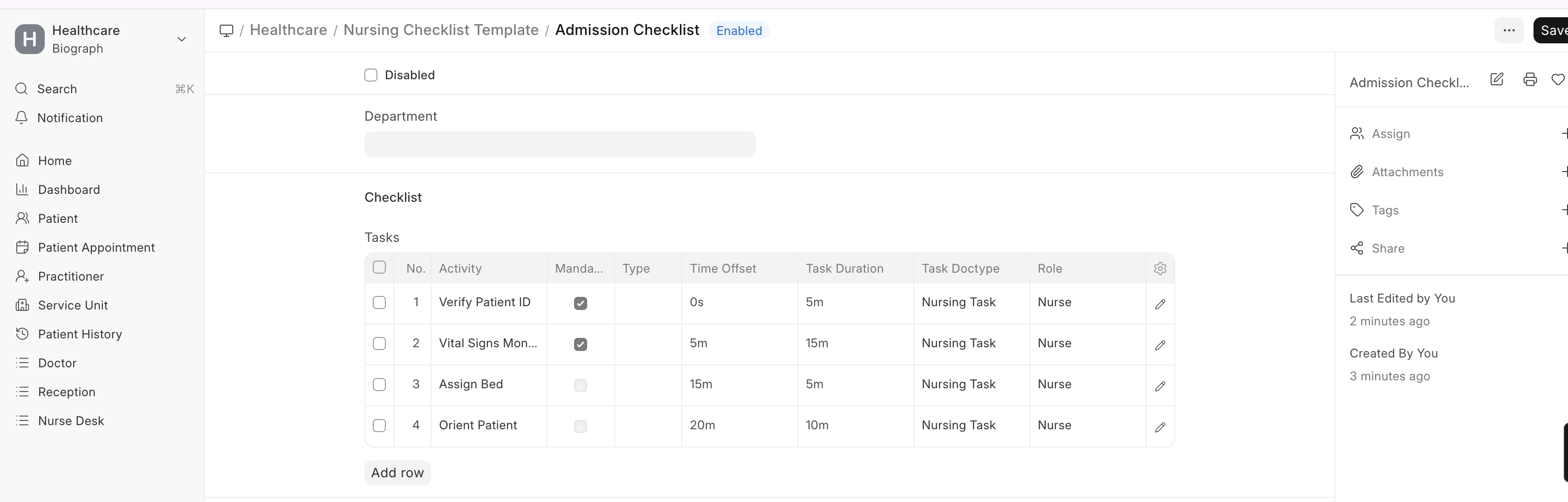 Nursing Checklist Template
