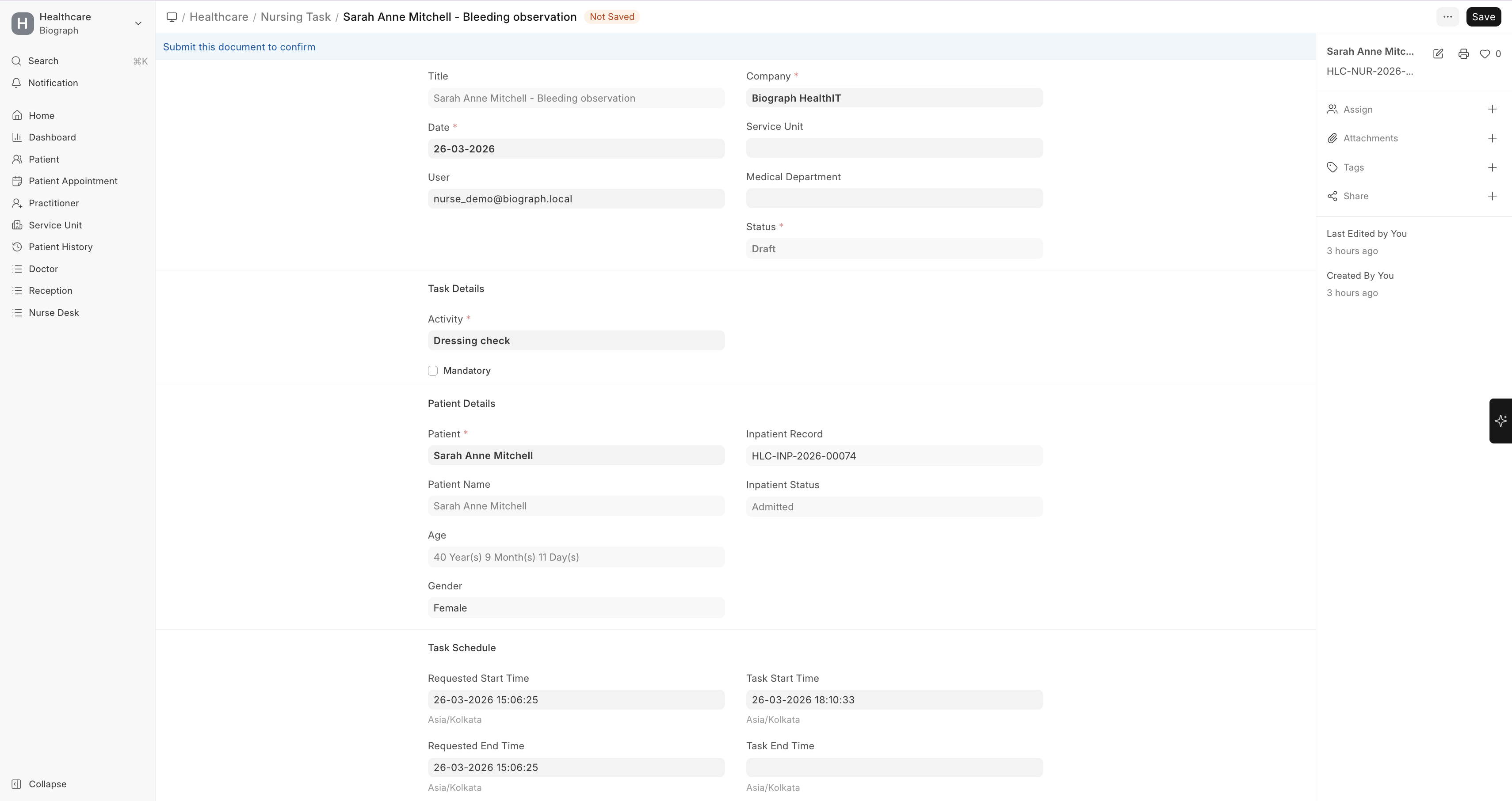 Nursing Task Details