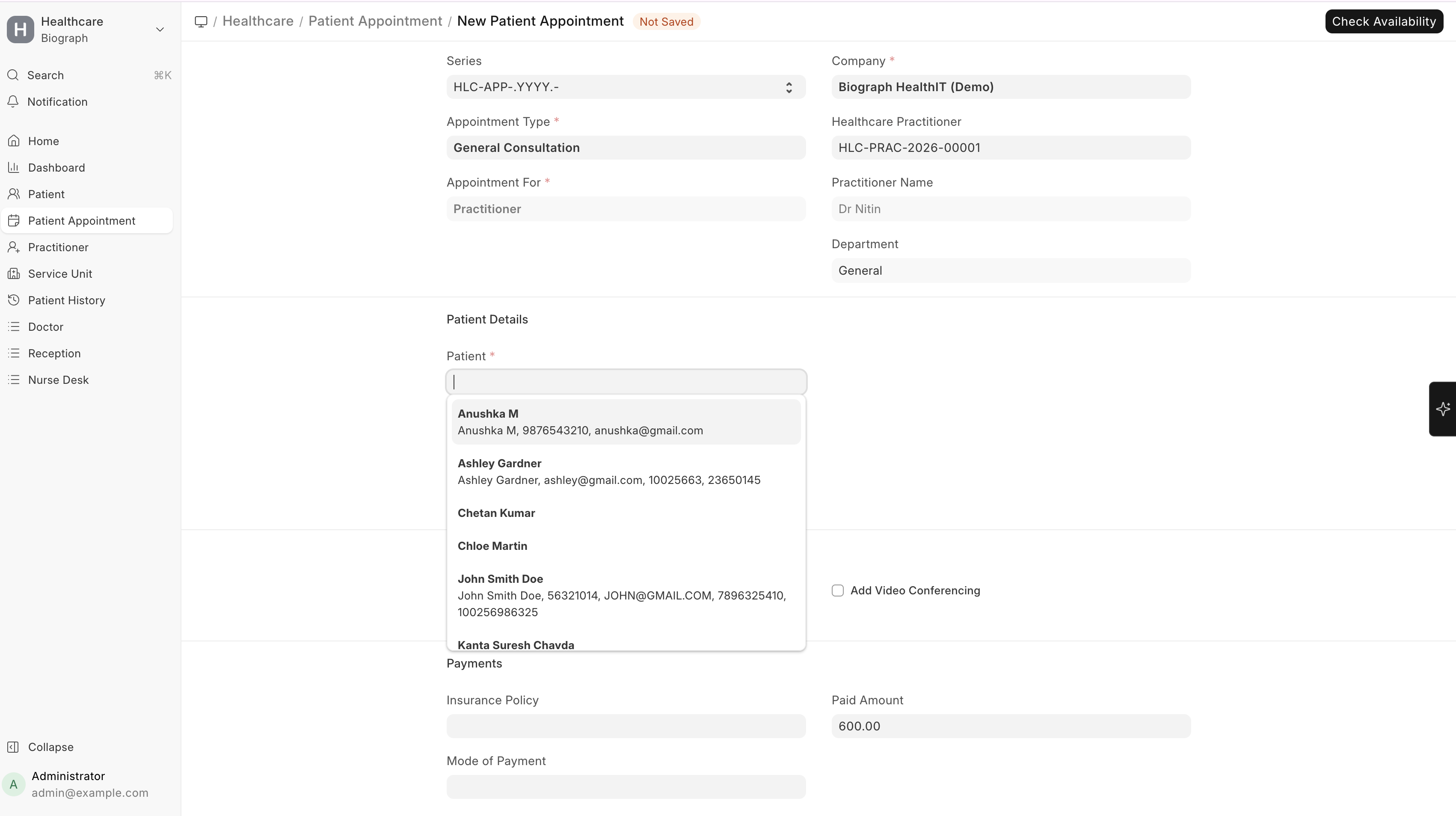 Patient Appointment Form