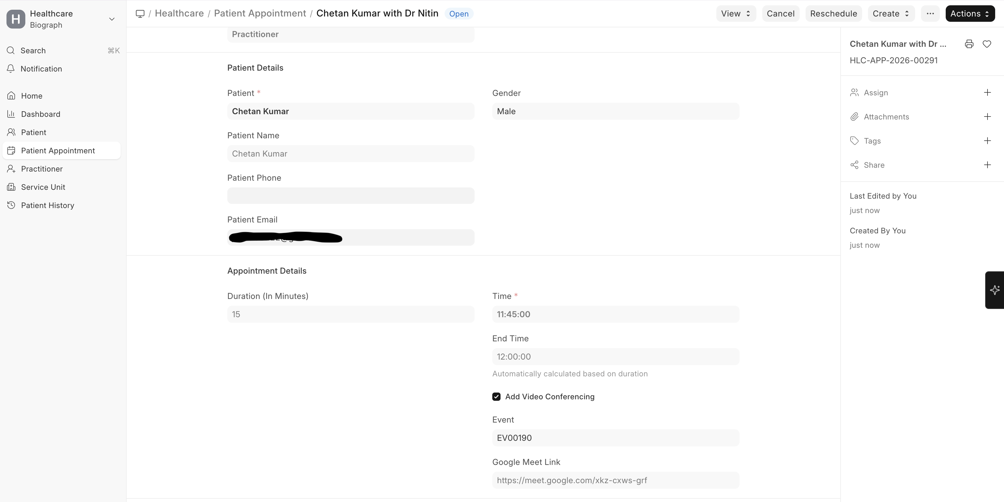 Appointment with Google Meet Link