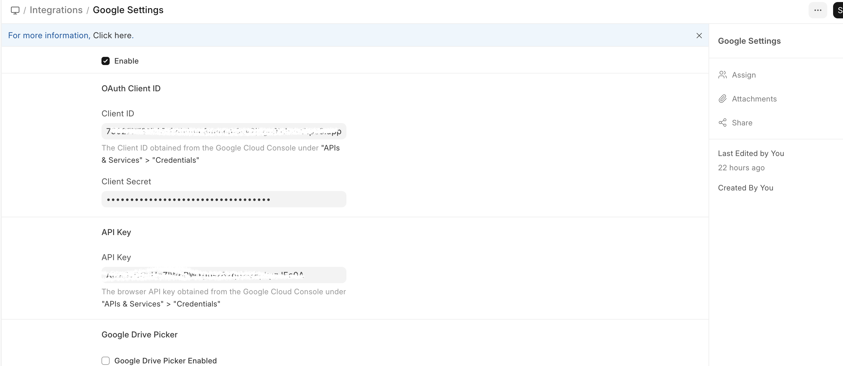 Google Settings Configuration