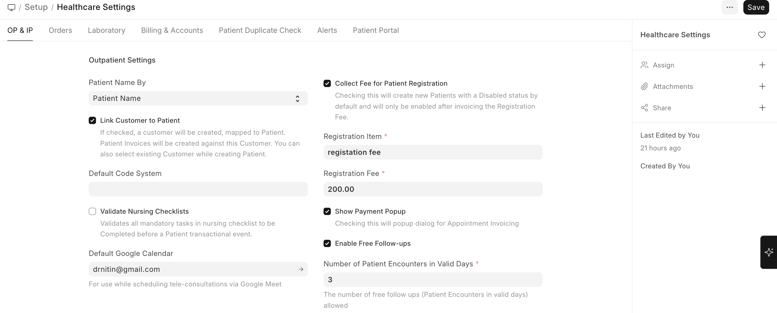 Healthcare Settings Configuration